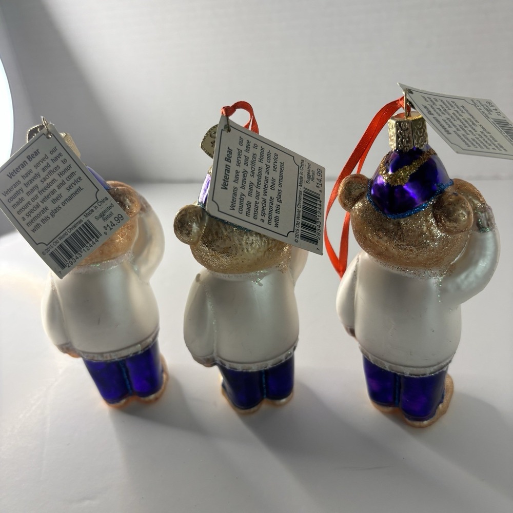Lot Of 3 Old World Vetrans Bear Ornaments Christmas Blown Glass Salute Tradition - Picture 3 of 7